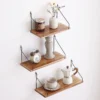 Floating Shelves for Wall 14"x6" 3-Tier, No-Drill Natural Pine Wood Shelf for Projector, Router, Modem, Cable Box, Xbox, PS5, PS4, Switch, Game Controller, for Living Room, Bedroom, Office